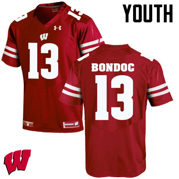 Youth Wisconsin Badgers #13 Evan Bondoc College Football Jerseys-Red - Click Image to Close